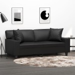 vidaXL Canapea cu 2 locuri cu pernuțe, negru, 140 cm, piele ecologică vidaXL Canapea cu 2 locuri cu pernuțe, negru, 140 cm, piele ecologică