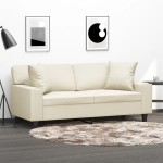 vidaXL Canapea cu 2 locuri cu pernuțe, crem, 140 cm, piele ecologică vidaXL Canapea cu 2 locuri cu pernuțe, crem, 140 cm, piele ecologică