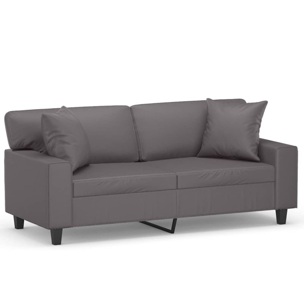vidaXL Canapea cu 2 locuri cu pernuțe, gri, 140 cm, piele ecologică