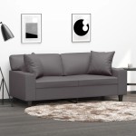 vidaXL Canapea cu 2 locuri cu pernuțe, gri, 140 cm, piele ecologică vidaXL Canapea cu 2 locuri cu pernuțe, gri, 140 cm, piele ecologică