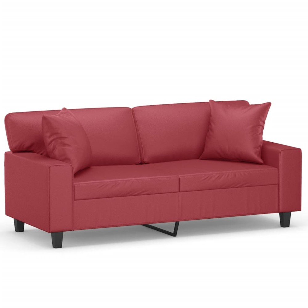 vidaXL Canapea cu 2 locuri cu pernuțe, roșu vin 140 cm piele ecologică