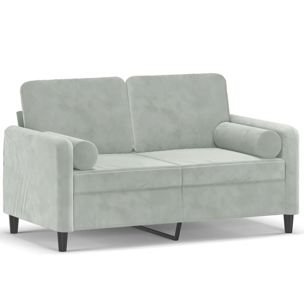 vidaXL Canapea cu 2 locuri cu pernuțe, gri deschis, 120 cm, catifea