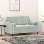 vidaXL Canapea cu 2 locuri cu pernuțe, gri deschis, 120 cm, catifea vidaXL Canapea cu 2 locuri cu pernuțe, gri deschis, 120 cm, catifea