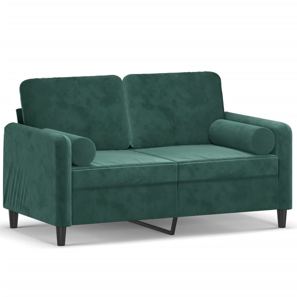 vidaXL Canapea cu 2 locuri cu pernuțe, verde închis, 120 cm, catifea