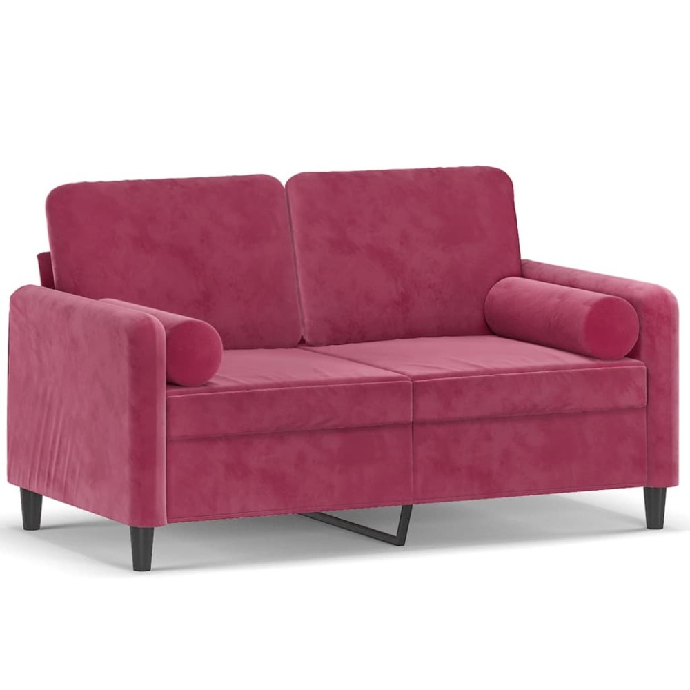 vidaXL Canapea cu 2 locuri cu pernuțe, roșu vin, 120 cm, catifea