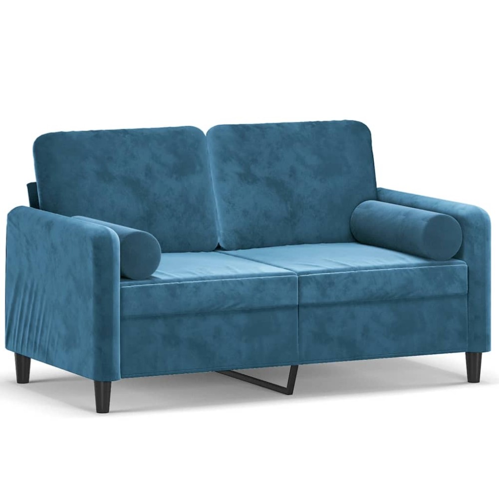 vidaXL Canapea cu 2 locuri cu pernuțe, albastru, 120 cm, catifea