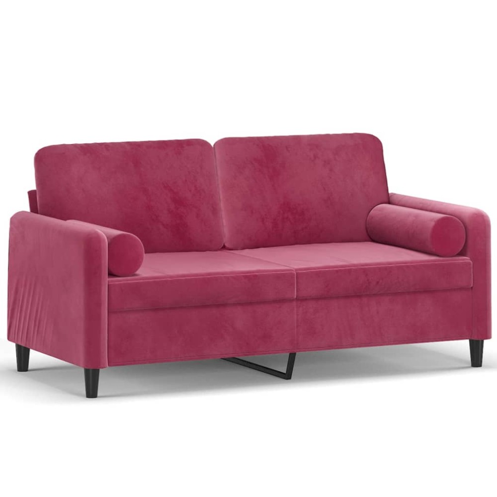 vidaXL Canapea cu 2 locuri cu pernuțe, roșu vin, 140 cm, catifea