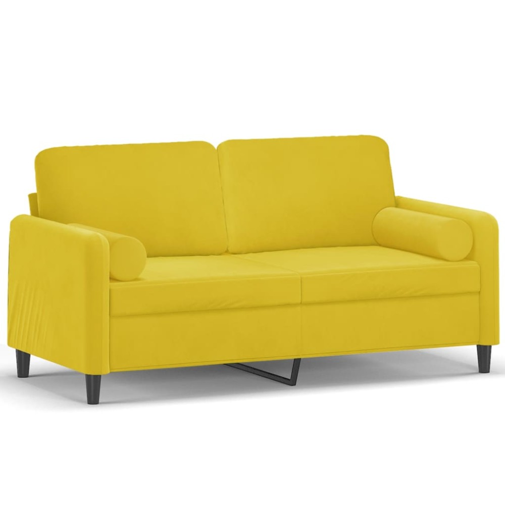 vidaXL Canapea cu 2 locuri cu pernuțe, galben, 140 cm, catifea