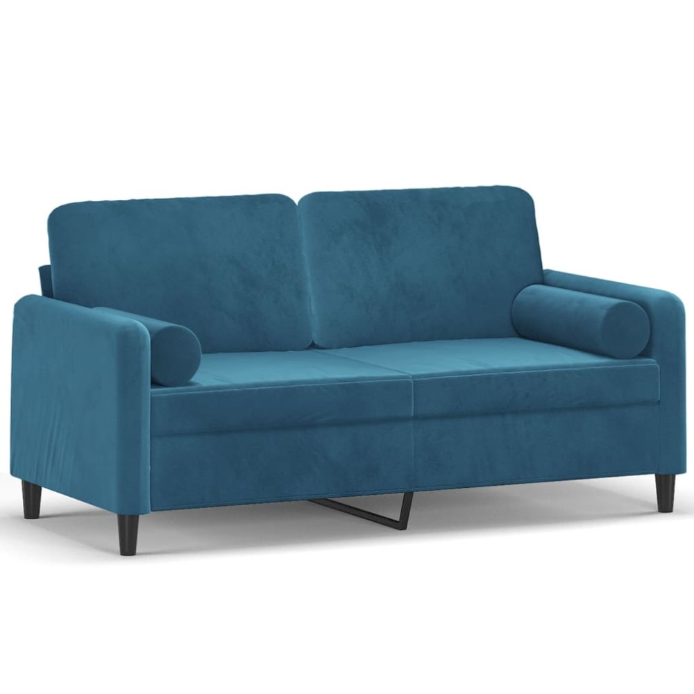 vidaXL Canapea cu 2 locuri cu pernuțe, albastru, 140 cm, catifea