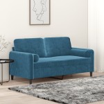vidaXL Canapea cu 2 locuri cu pernuțe, albastru, 140 cm, catifea vidaXL Canapea cu 2 locuri cu pernuțe, albastru, 140 cm, catifea