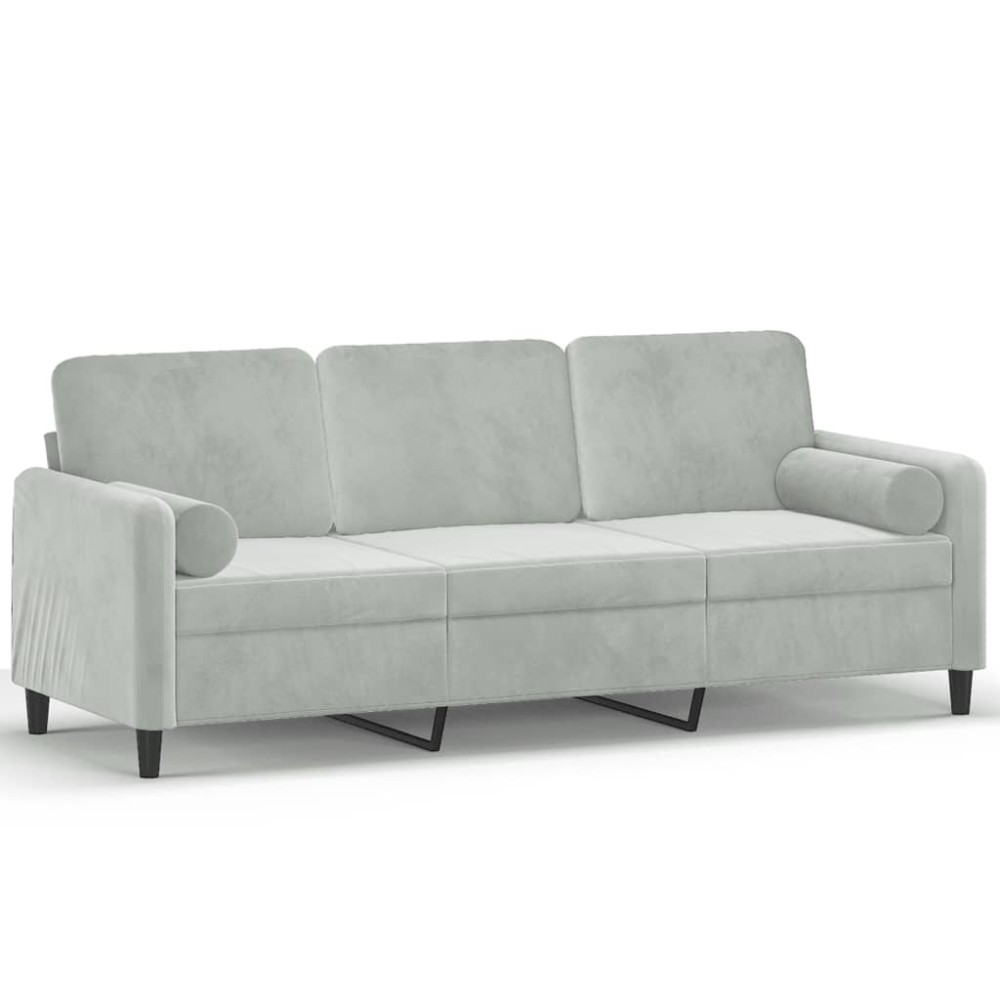 vidaXL Canapea cu 3 locuri cu pernuțe, gri deschis, 180 cm, catifea
