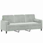vidaXL Canapea cu 3 locuri cu pernuțe, gri deschis, 180 cm, catifea