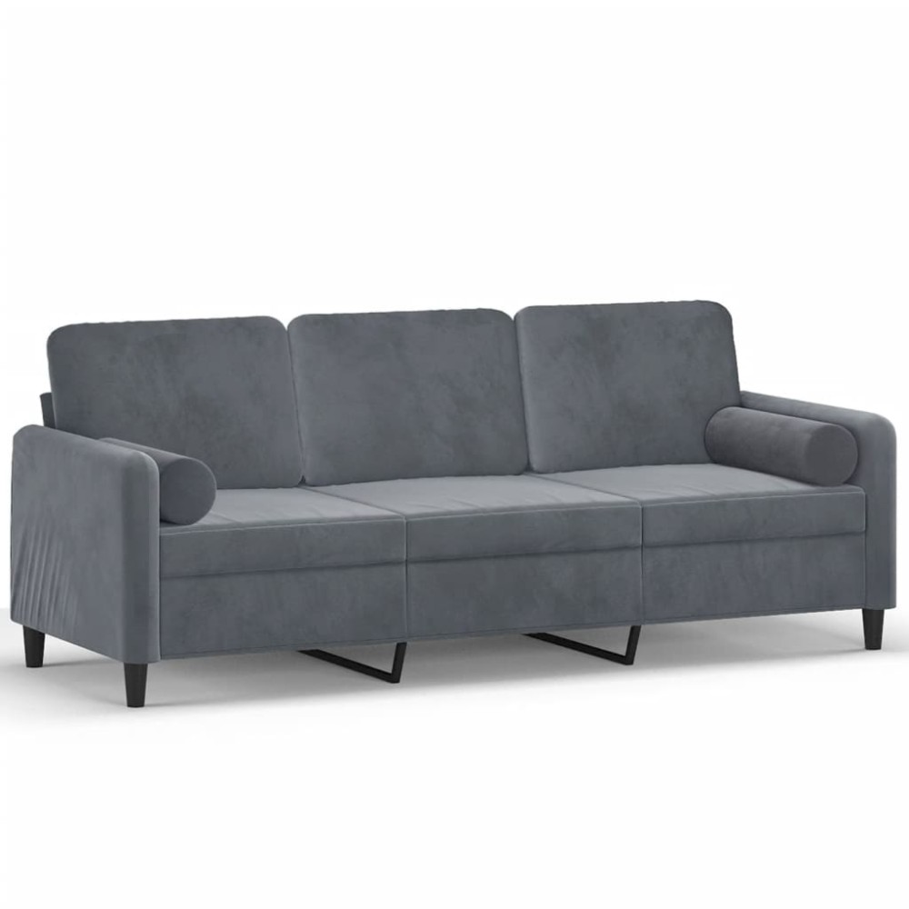 vidaXL Canapea cu 3 locuri cu pernuțe, gri închis, 180 cm, catifea