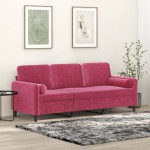 vidaXL Canapea cu 3 locuri cu pernuțe, roșu vin, 180 cm, catifea vidaXL Canapea cu 3 locuri cu pernuțe, roșu vin, 180 cm, catifea