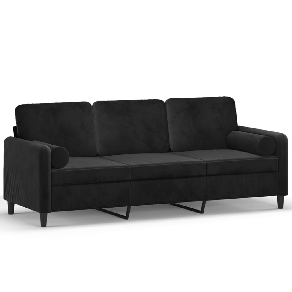 vidaXL Canapea cu 3 locuri cu pernuțe, negru, 180 cm, catifea