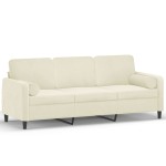 vidaXL Canapea cu 3 locuri cu pernuțe, crem, 180 cm, catifea