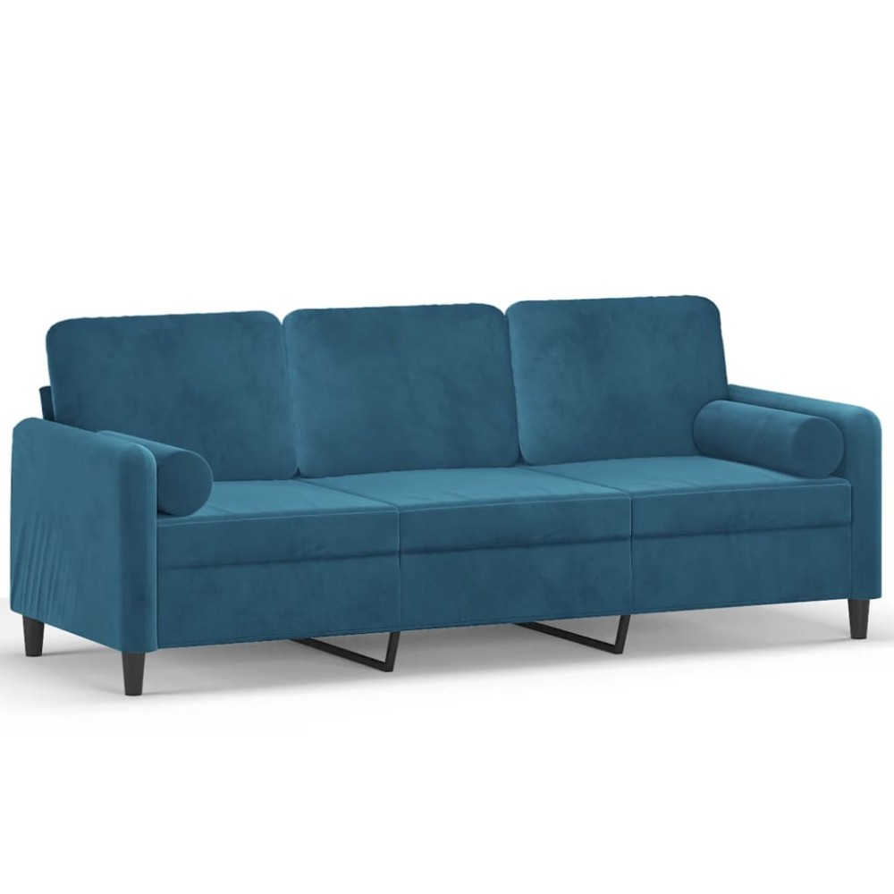 vidaXL Canapea cu 3 locuri cu pernuțe, albastru, 180 cm, catifea