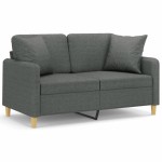 vidaXL Canapea cu 2 locuri cu pernuțe, gri închis, 120 cm, textil