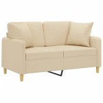 vidaXL Canapea cu 2 locuri cu pernuțe, crem, 120 cm, textil vidaXL Canapea cu 2 locuri cu pernuțe, crem, 120 cm, textil