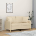 vidaXL Canapea cu 2 locuri cu pernuțe, crem, 120 cm, textil vidaXL Canapea cu 2 locuri cu pernuțe, crem, 120 cm, textil