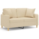 vidaXL Canapea cu 2 locuri cu pernuțe, crem, 120 cm, textil vidaXL Canapea cu 2 locuri cu pernuțe, crem, 120 cm, textil