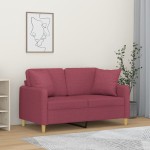 vidaXL Canapea cu 2 locuri cu pernuțe, roșu vin, 120 cm, textil vidaXL Canapea cu 2 locuri cu pernuțe, roșu vin, 120 cm, textil