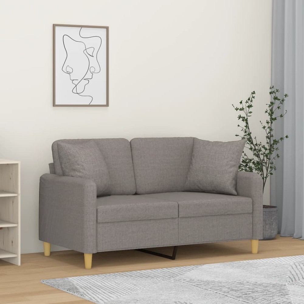 vidaXL Canapea cu 2 locuri cu pernuțe, gri taupe, 120 cm, textil