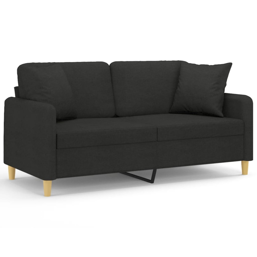 vidaXL Canapea cu 2 locuri cu pernuțe, negru, 140 cm, textil