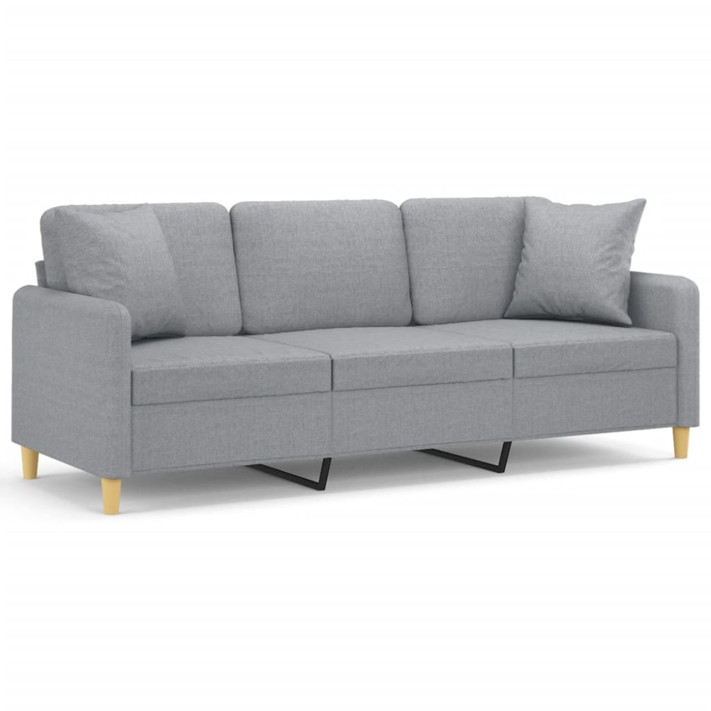 vidaXL Canapea cu 3 locuri cu pernuțe, gri deschis, 180 cm, textil