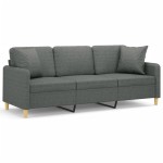 vidaXL Canapea cu 3 locuri cu pernuțe, gri închis, 180 cm, textil
