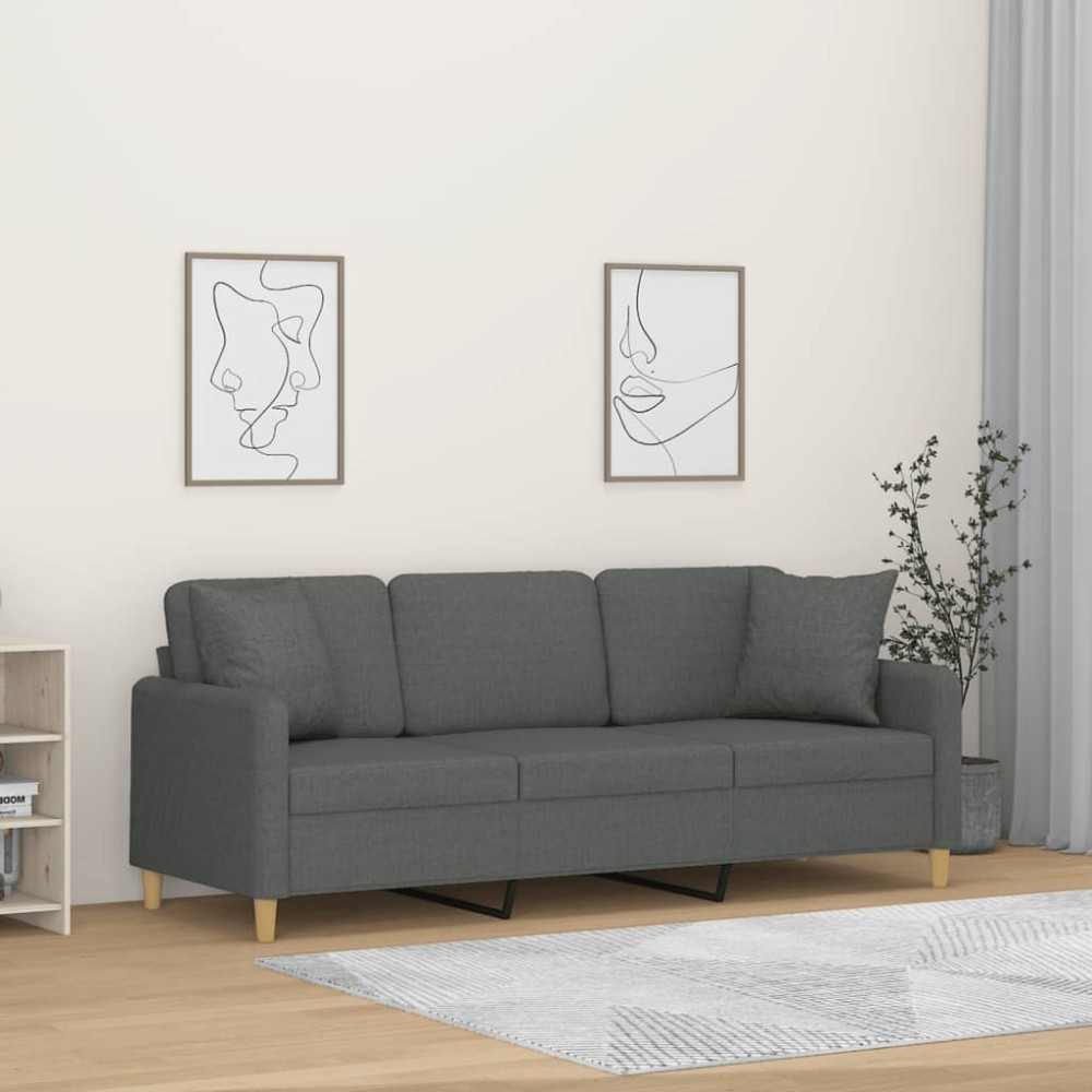 vidaXL Canapea cu 3 locuri cu pernuțe, gri închis, 180 cm, textil