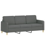 vidaXL Canapea cu 3 locuri cu pernuțe, gri închis, 180 cm, textil