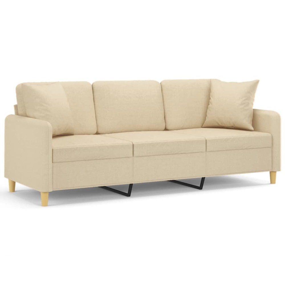 vidaXL Canapea cu 3 locuri cu pernuțe, crem, 180 cm, textil