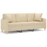 vidaXL Canapea cu 3 locuri cu pernuțe, crem, 180 cm, textil