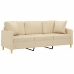 vidaXL Canapea cu 3 locuri cu pernuțe, crem, 180 cm, textil