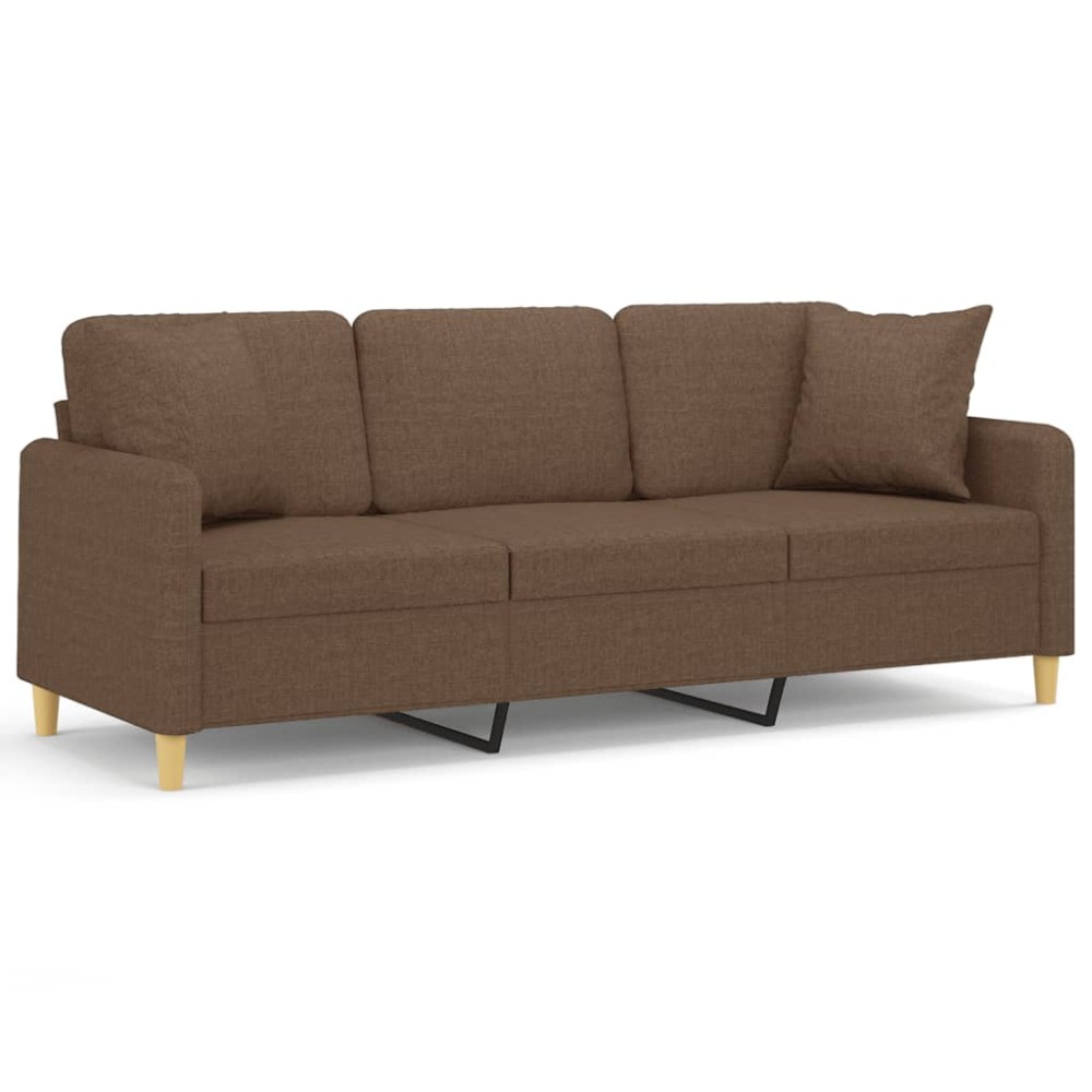 vidaXL Canapea cu 3 locuri cu pernuțe, maro, 180 cm, textil