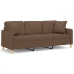 vidaXL Canapea cu 3 locuri cu pernuțe, maro, 180 cm, textil