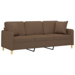 vidaXL Canapea cu 3 locuri cu pernuțe, maro, 180 cm, textil