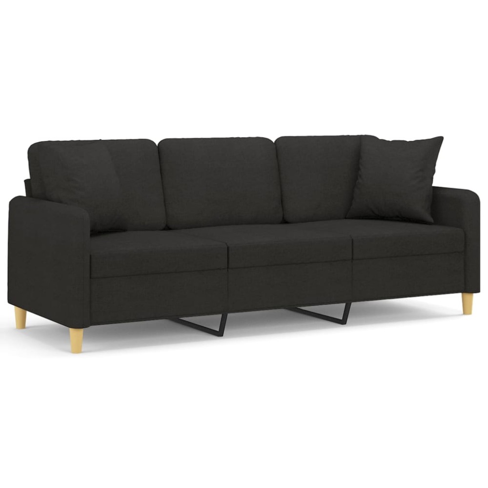 vidaXL Canapea cu 3 locuri cu pernuțe, negru, 180 cm, textil