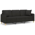 vidaXL Canapea cu 3 locuri cu pernuțe, negru, 180 cm, textil