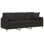 vidaXL Canapea cu 3 locuri cu pernuțe, negru, 180 cm, textil