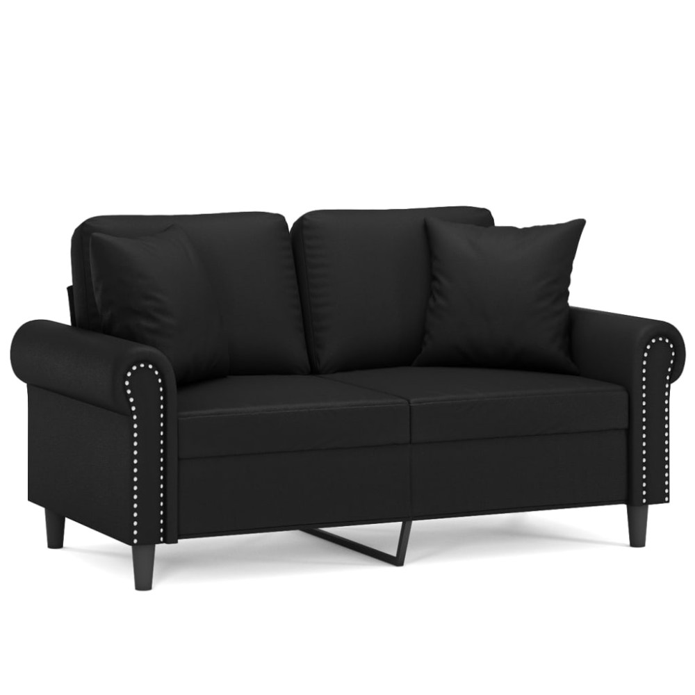 vidaXL Canapea cu 2 locuri cu pernuțe, negru, 120 cm, piele ecologică