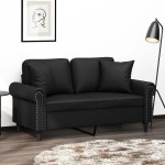 vidaXL Canapea cu 2 locuri cu pernuțe, negru, 120 cm, piele ecologică vidaXL Canapea cu 2 locuri cu pernuțe, negru, 120 cm, piele ecologică