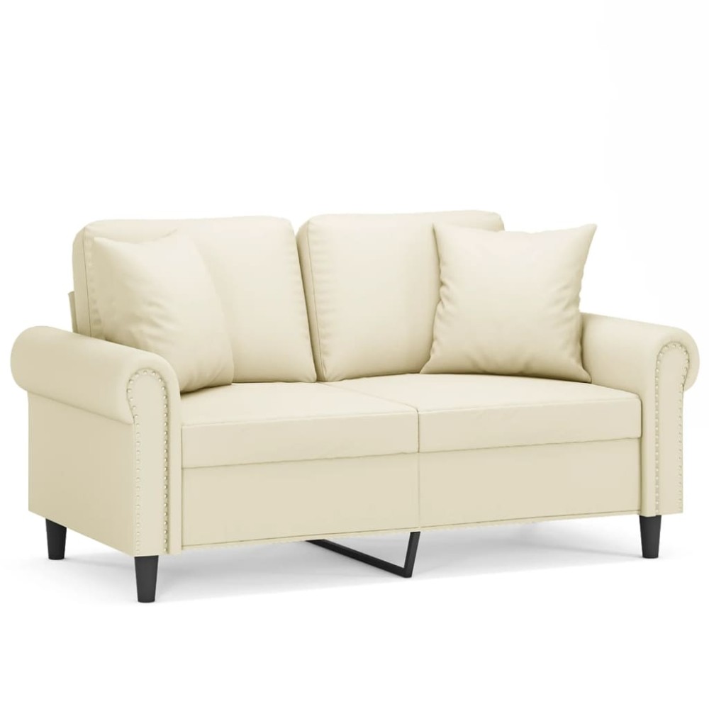 vidaXL Canapea cu 2 locuri cu pernuțe, crem, 120 cm, piele ecologică