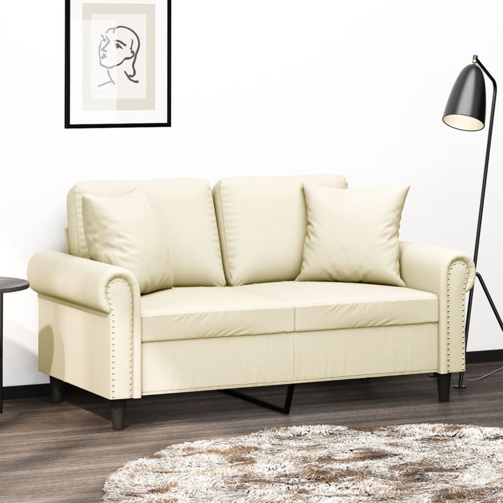 vidaXL Canapea cu 2 locuri cu pernuțe, crem, 120 cm, piele ecologică
