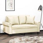 vidaXL Canapea cu 2 locuri cu pernuțe, crem, 120 cm, piele ecologică vidaXL Canapea cu 2 locuri cu pernuțe, crem, 120 cm, piele ecologică