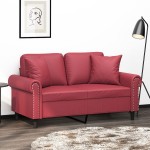 vidaXL Canapea cu 2 locuri cu pernuțe, roșu vin 120 cm piele ecologică vidaXL Canapea cu 2 locuri cu pernuțe, roșu vin 120 cm piele ecologică