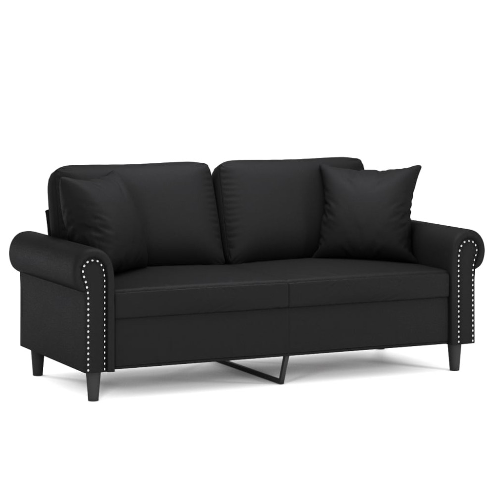 vidaXL Canapea cu 2 locuri cu pernuțe, negru, 140 cm, piele ecologică