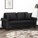 vidaXL Canapea cu 2 locuri cu pernuțe, negru, 140 cm, piele ecologică vidaXL Canapea cu 2 locuri cu pernuțe, negru, 140 cm, piele ecologică