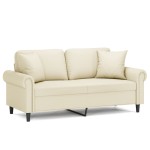 vidaXL Canapea cu 2 locuri cu pernuțe, crem, 140 cm, piele ecologică